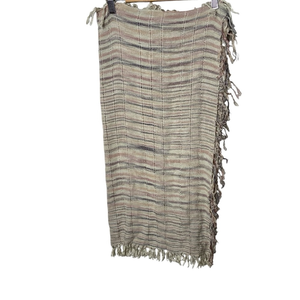 Ben Goodman Gray Tan Fringed Smocked Midi Wrap